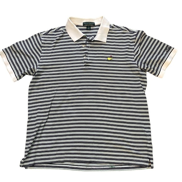 Masters Men’s Large Polo Green Navy White Striped 100% Pima Cotton - Picture 1 of 10